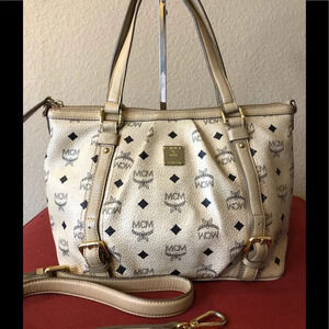 MCM CREAM VISETOS LEATHER BAG